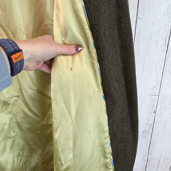 VTG J. Crew Army Green Wool Toggle Closure Duffle Coat with Fur Hood Size Large - Picture 7 of 13